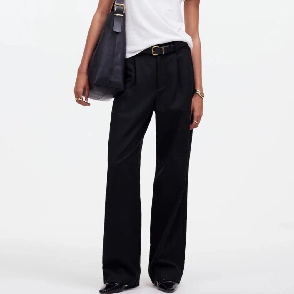 Madewell Slouchy Straight Pants in Drapey Twill Womens Sz 12 Tall Black NEW